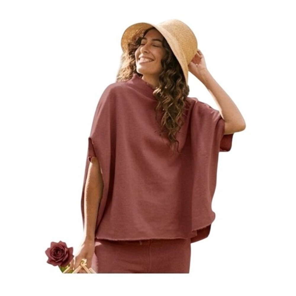 Frank and Eileen Audrey Funnel Neck Capelet Dusty Rose Mauve French Terry Knit O